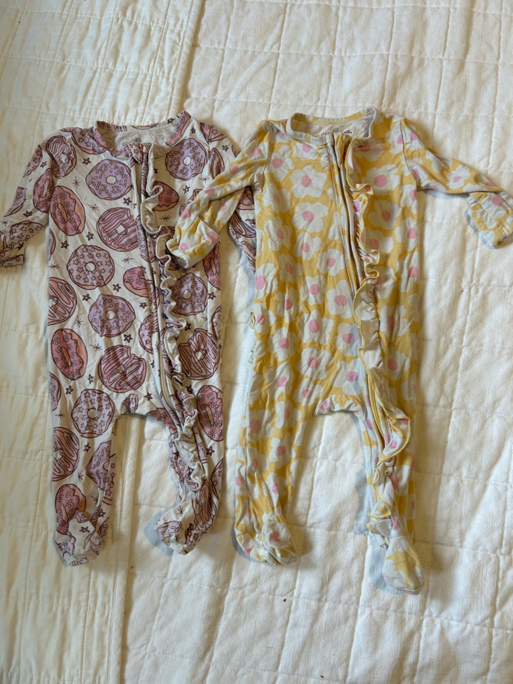 Caden Lane Yellow Floral and Pink Donut Footed Pajamas